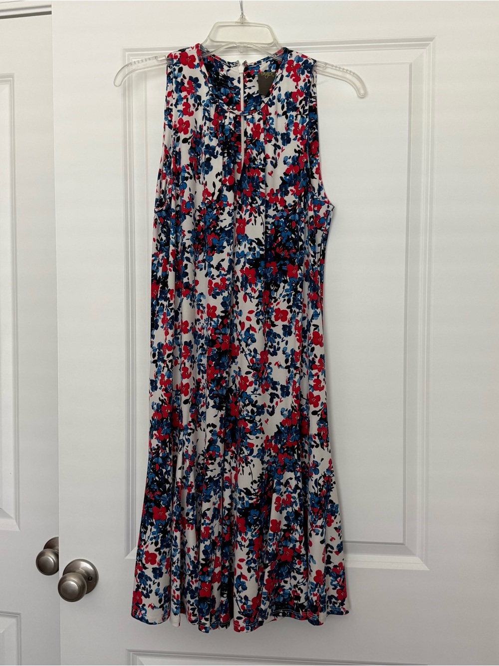 Sleeveless Floral Midi Dress - White with Red & Blue Floral by Taylor